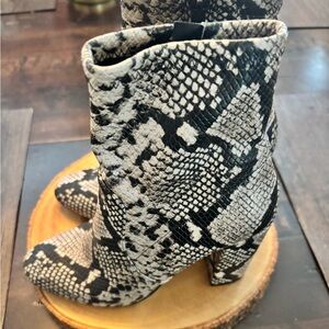 Snake Print Ankle Boots - Black and White